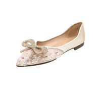 UnoSheng Sandali da donna con plateau in stile Autumn Style Lightweight Pointed Shallow Mouth Soft Bottom Bow Single Shoes Daily Dating Commuting Boat Shoes Large Size Ballet Shoes Flat Shoes O, beige