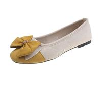 UnoSheng Scarpe bianche da donna tacco Summer and Autumn Light Suede Round Toe Shallow Mouth Soft Bottom Bow Single Shoes Daily Incontri Commuting Large Size Ballet Shoes Flat Flat, giallo., 38 EU