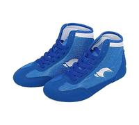 UnoSheng Scarpe da boxe per bambini, scarpe da boxe High Top Training Wrestling, stivali lunghi, scarpe da boxe, allenamento da competizione, scarpe sportive per ragazzi, Blu, 34 EU