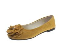 UnoSheng Scarpe da donna con plateau larghe H and Autumn Light Suede Round Toe Shallow Mouth Soft Bottom Bow Single Shoes Daily Dating Commuting Large Size Ballet Shoes Flat Shoes D, giallo., 43 EU