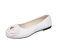 UnoSheng Scarpe da donna con plateau larghe H and Autumn Light Suede Round Toe Shallow Mouth Soft Bottom Bow Single Shoes Daily Dating Commuting Large Size Ballet Shoes Flat Shoes D, bianco, 35 EU