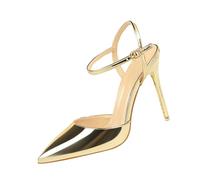 UnoSheng Scarpe Donna Tacco Inverno Simple Stiletto Alto Tacco Shallow Mouth Pointed Leather Sexy Nightclub Slim One Strap Donna Sandals Canvas Scarpe Donna Rosso, gold, 39 EU