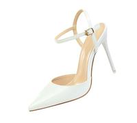 UnoSheng Scarpe Donna Tacco Inverno Simple Stiletto Alto Tacco Shallow Mouth Pointed Leather Sexy Nightclub Slim One Strap Donna Sandals Canvas Scarpe Donna Rosso, bianco, 40 EU