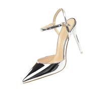UnoSheng Scarpe Donna Tacco Inverno Simple Stiletto Alto Tacco Shallow Mouth Pointed Leather Sexy Nightclub Slim One Strap Donna Sandals Canvas Scarpe Donna Rosso, argento, 35 EU