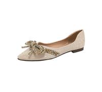 UnoSheng Scarpe nere da donna eleganti tacco piccolo pointed Shallow Mouth Soft Bottom Bow Single Shoes Daily Dating Commuting Boat Shoes Large Size Ballet Shoes Flat Shoes, beige., 42 EU