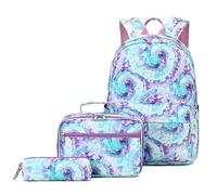 UnoSheng Zaini per la scuola tie dye con borsa per il pranzo per uomini e donne borsa per libri scolastici per scuola media astuccio 3 pz zaino da viaggio per donne, Verde, Taglia unica, Zaini
