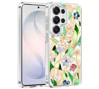 Unov Compatibile con Galaxy S26 Ultra 5G Custodia trasparente con fiore in vetro colorato disegno floreale morbido TPU assorbimento degli urti sottile motivo in rilievo copertura posteriore protettiva