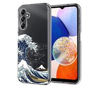 Unov Custodia compatibile con Galaxy A14 Custodia trasparente con design morbido TPU assorbimento degli urti sottile motivo in rilievo protettivo 6,6 pollici (Great Wave)