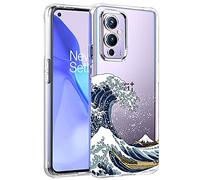 Unov Custodia compatibile con OnePlus 9 5G trasparente con design morbido TPU assorbimento degli urti sottile motivo goffrato cover posteriore protettiva OnePlus 9 5G custodia 6,5 pollici (Great Wave)