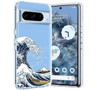 Unov Custodia compatibile con Pixel 8 Pro Custodia trasparente sottile protettiva morbida TPU Paraurti in rilievo il modello di assorbimento degli urti (onda grande)