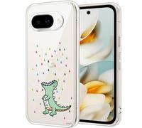 Unov Custodia compatibile con Pixel 9a Custodia trasparente sottile protettiva morbida TPU paraurti in rilievo il modello di assorbimento degli urti (dinosauro arcobaleno)