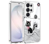 Unov Custodia per Galaxy S26 Ultra Custodia trasparente Sottile Custodia Protettiva Morbida TPU Paraurti in rilievo il modello di assorbimento degli urti (gatto nero)