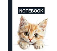 Unruled unlined notebook, blank plain notebook no lines, white paper, for writing, for work, 7x9, page numbering record, notes in school, university, college, office, home. For student.: cute cat