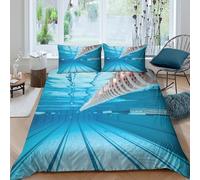 UNRXJZLVM Architettura Moderna Blu Copripiumino 3D Stampato Microfibra Decorazione Camera da Letto Set Biancheria da Letto Stile Architettonico per Adulti Morbido Quattro Stagioni King（220x240cm）