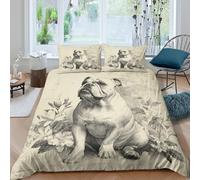 UNRXJZLVM Bulldog portraitSet Di Copripiumino morbida microfibra 3 Pezzi stampa 3D con cerniera Classic sketch style copripiumino incluso federe aiosa ultra morbido for ragazze Single（140x200cm）