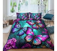 UNRXJZLVM Butterfly artSet Di Copripiumino morbida 3 Pezzi stampa di 3D con cerniera Vibrant Stained Glass copripiumino con federa traspirante for bambini adulti ragazzi King（220x240cm）