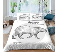 UNRXJZLVM Capybara sketchSet Di Copripiumino ultra microfibra 3 Pezzi stampa 3D con cerniera South American wildlife copripiumino con federe traspirante ultra morbido for ragazze Single（140x200cm）