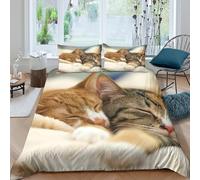 UNRXJZLVM Cats sleepingcopripiumino microfibra morbida 3 pezzi motivo 3D con cerniera Cozy animal companions Set Di Copripiumino con federa traspirante morbida for ragazzi King（220x240cm）