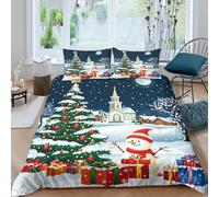 UNRXJZLVM Christmas_treeSet Di Copripiumino morbida microfibra 3 Pezzi stampa di 3D cerniera nascosta Winter_village_style copripiumino con federe soffice ultra morbido for coppie Double（200x200cm）
