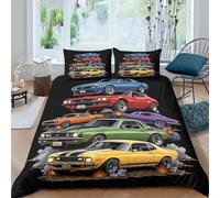 UNRXJZLVM Classic muscle carsSet Di Copripiumino morbida 3 Pezzi stampa 3D con cerniera Vintage automotive copripiumino con federa traspirante for bambini adulti ragazzi Single（140x200cm）
