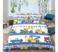 UNRXJZLVM ConstructionVehiclesSet Di Copripiumino microfibra morbida 3 Pezzi stampa di 3D con cerniera CartoonStyleKids copripiumino incluso federe aiosa ultra morbido for coppie Single（135x200cm）