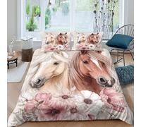 UNRXJZLVM Copripiumino 3D Stampato Cavalli Motivo Microfibra Morbida Decorazione Camera Set Biancheria da Letto Cavalli per Adulti Teen Traspirante Single（140x200cm）