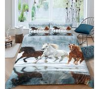 UNRXJZLVM Copripiumino 3D Stampato Motivo Cavalli Selvaggi Microfibra Decorazione Camera Set Biancheria da Letto Animali Morbido Traspirante Adulti Giovani Double（200x200cm