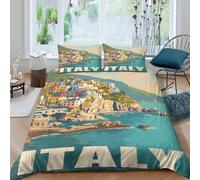 UNRXJZLVM Copripiumino Stampa 3D Scenario Costiero Italiano in Microfibra Decorazioni Camera da Letto Set Lenzuola Italia Morbido Traspirante per Adulti King（220x240cm）