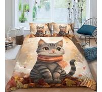 UNRXJZLVM Copripiumino stampato 3D gatto carino microfibra decorazione camera set biancheria letto gatto morbido traspirante per teen adulti Single（140x200cm）