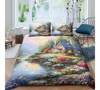 UNRXJZLVM Cozy cottageSet Di Copripiumino microfibra morbida 3 Pezzi stampa 3D con cerniera Rustic garden scene copripiumino con federe soffice ultra morbido for ragazze Super king（260x220cm）