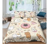 UNRXJZLVM Cute catsSet Di Copripiumino ultra microfibra Set di 3 Pezzi stampa di 3D con cerniera kawaii cartoon style copripiumino con federe traspirante ultra morbido for coppie King（220x240cm）