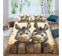UNRXJZLVM Cute donkey cartoonSet Di Copripiumino morbida Set di 3 Pezzi stampa 3D con cerniera Animated farm animal copripiumino con federa traspirante for bambini Super king（260x220cm）