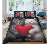 UNRXJZLVM cute kittens huggingcopripiumino microfibra morbida 3 Pezzi stampa di 3D cerniera nascosta heart-shaped love Set Di Copripiumino con federe per cuscini soffice for adulti King（220x240cm）