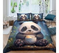 UNRXJZLVM Cute panda drinkingcopripiumino microfibra morbida 3 pezzi motivo 3D con cerniera Cartoon illust Set Di Copripiumino con federa traspirante morbida for ragazzi Super king（260x220cm）