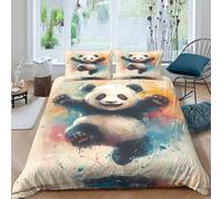 UNRXJZLVM Cute panda joycopripiumino ultra 3 Pezzi stampa 3D con cerniera watercolor playful style Set Di Copripiumino incluso federe per cuscini aiosa for bambini e adolescenti Super king（260x220cm）