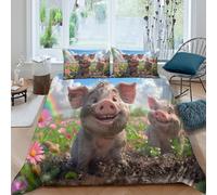 UNRXJZLVM Cute pigletsSet Di Copripiumino microfibra morbida 3 pezzi motivo 3D con cerniera Cartoon farm scene copripiumino con federe morbida ultra morbido for coppie Single（135x200cm）
