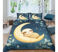 UNRXJZLVM Cute sloth sleepingcopripiumino microfibra 3 pezzi motivo 3D cerniera nascosta Moon night illust Set Di Copripiumino incluso federe aiosa morbida for ragazzi Super king（260x220cm）