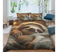 UNRXJZLVM Cute sloth sleepingcopripiumino ultra microfibra 3 pezzi motivo 3D cerniera nascosta Cozy animal illust Set Di Copripiumino con federa soffice morbida for ragazzi Single（140x200cm）
