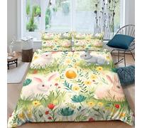 UNRXJZLVM Easter bunniesSet Di Copripiumino ultra microfibra 3 pezzi motivo 3D con cerniera Spring floral pattern copripiumino incluso federe aiosa ultra morbido for coppie Super king（260x220cm）