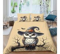 UNRXJZLVM Halloween owlSet Di Copripiumino microfibra morbida 3 Pezzi stampa 3D con cerniera Cute cartoon style copripiumino con federe soffice ultra morbido for ragazze Super king（260x220cm）