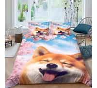 UNRXJZLVM Happy dogcopripiumino morbida microfibra 3 pezzi motivo 3D con cerniera Cute animal illustration Set Di Copripiumino incluso federe aiosa morbida for ragazzi Single（140x200cm）