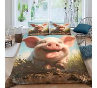 UNRXJZLVM Happy pig in mudSet Di Copripiumino ultra microfibra 3 pezzi motivo 3D con cerniera Cartoon farm animal copripiumino con federe traspirante ultra morbido for ragazze Double（200x200cm）