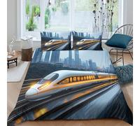 UNRXJZLVM High-Speed TrainSet Di Copripiumino microfibra 3 Pezzi stampa di 3D cerniera nascosta Modern Urban Transit copripiumino con federe soffice ultra morbido for coppie Super king（260x220cm）