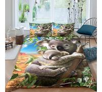 UNRXJZLVM Koala mothercopripiumino morbida microfibra 3 pezzi motivo 3D con cerniera Australian wildlife scene Set Di Copripiumino con federe per cuscini morbido e comodo for adulti Single（140x200cm）