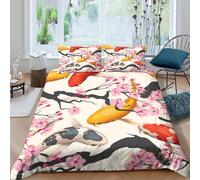 UNRXJZLVM koi fish artSet Di Copripiumino ultra microfibra Set di 3 Pezzi stampa 3D con cerniera Japanese floral design copripiumino incluso federe aiosa ultra morbido for ragazze Single（135x200cm）