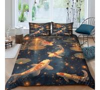 UNRXJZLVM koi fish pondcopripiumino ultra microfibra 3 Pezzi stampa 3D con cerniera nighttime aquatic scene Set Di Copripiumino con federa soffice morbida for adolescenti Single（140x200cm）