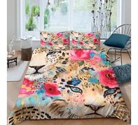 UNRXJZLVM Leopard artSet Di Copripiumino microfibra 3 pezzi motivo 3D con cerniera Floral animal design copripiumino con federa traspirante ultra morbido e traspirante for bambini King（220x240cm）