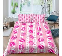 UNRXJZLVM Pink kiss marksSet Di Copripiumino morbida 3 pezzi motivo 3D con cerniera vector pattern design copripiumino incluso federe aiosa for bambini adulti ragazzi Super king（260x220cm）