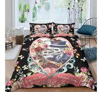 UNRXJZLVM Romantic skullsSet Di Copripiumino morbida Set di 3 Pezzi stampa 3D cerniera nascosta Floral gothic style copripiumino incluso federe aiosa for bambini Super king（260x220cm）