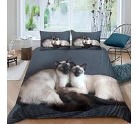 UNRXJZLVM Siamese catsSet Di Copripiumino ultra microfibra 3 pezzi motivo 3D con cerniera Cute pet companions copripiumino con federe traspirante ultra morbido for ragazze King（220x240cm）
